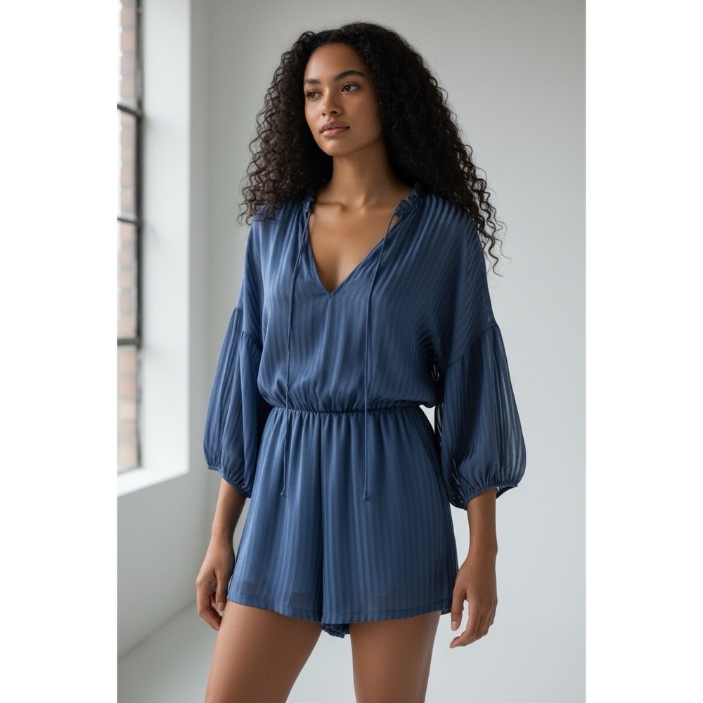 Alice And Olivia Callan Striped Sapphire Blue Romper Size 4 $395